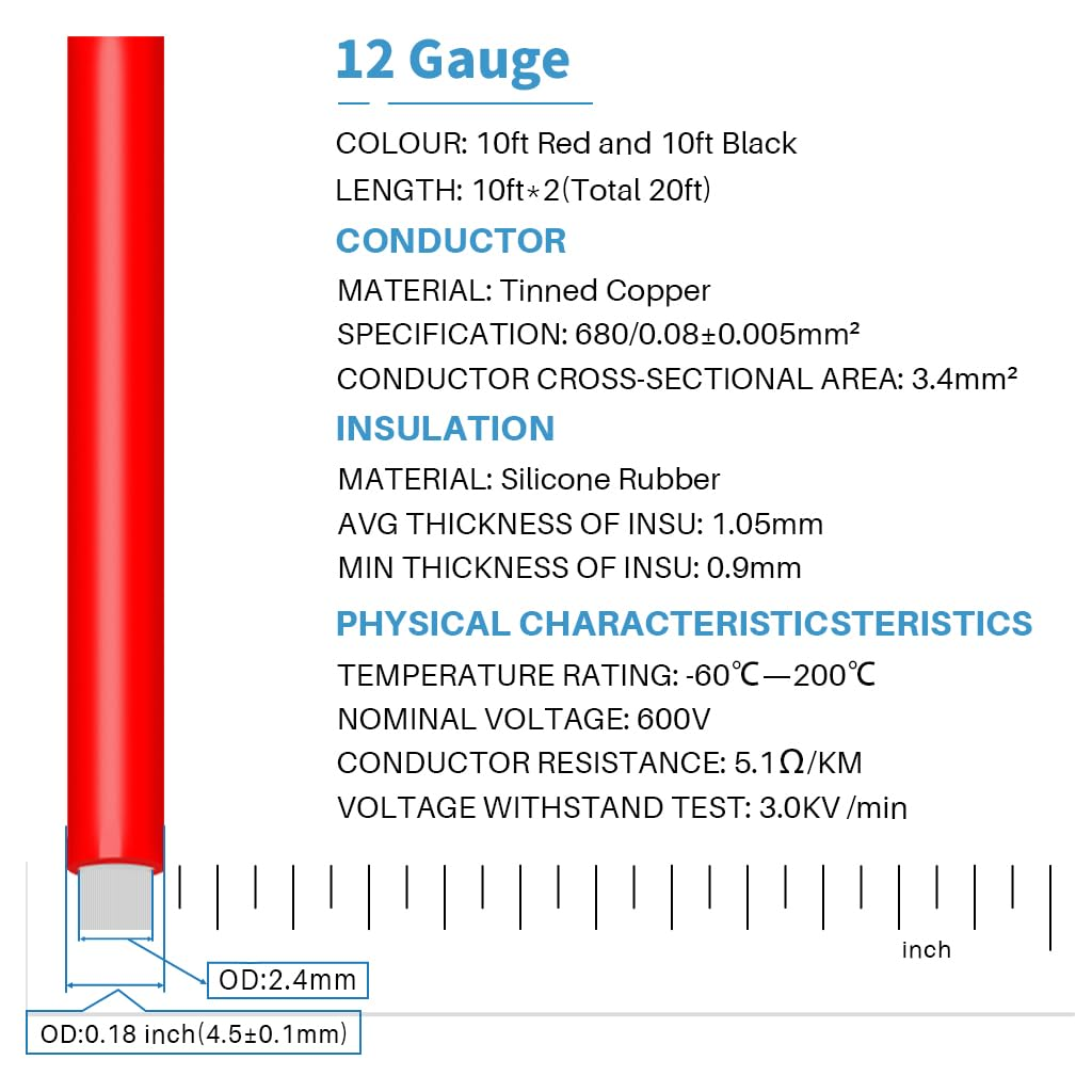 12 Gauge Silicone Wire 3 Meter red and 3 Meter Black