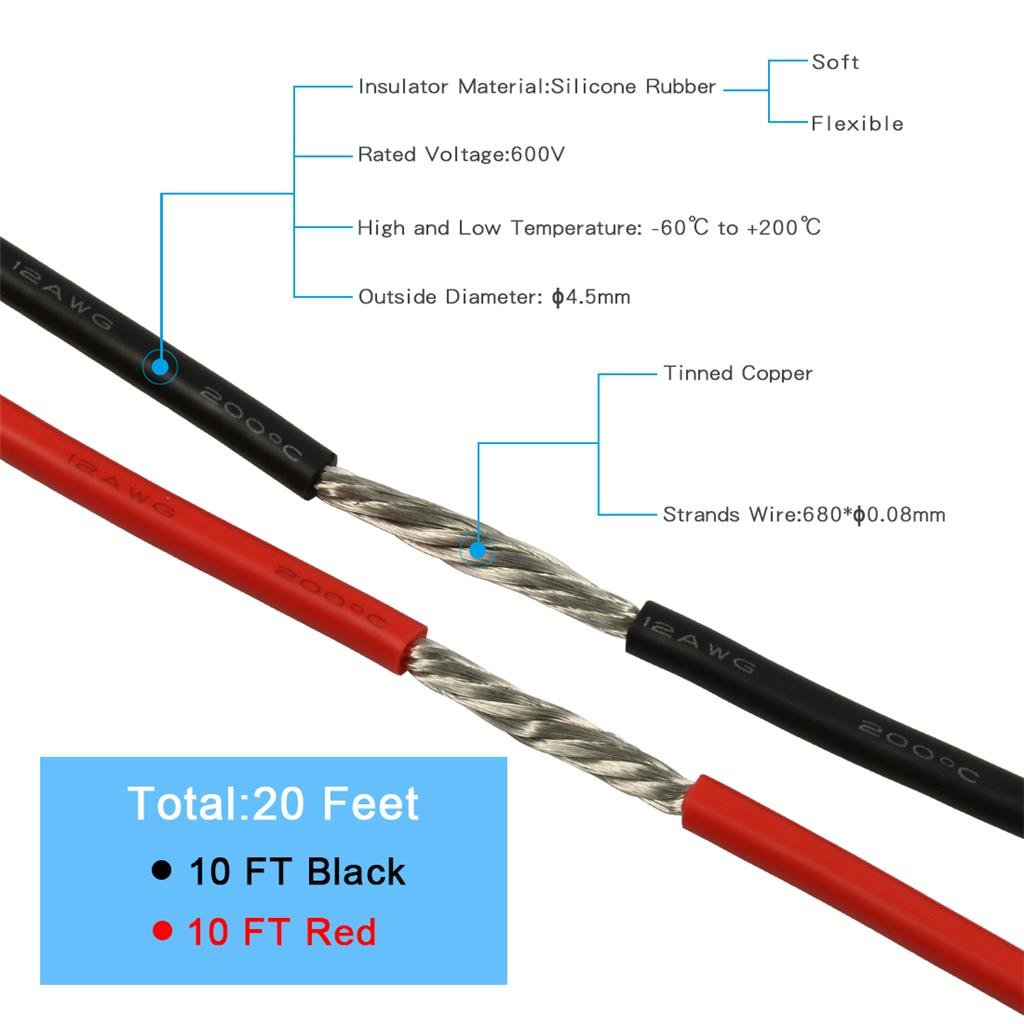 12 Gauge Silicone Wire 3 Meter red and 3 Meter Black