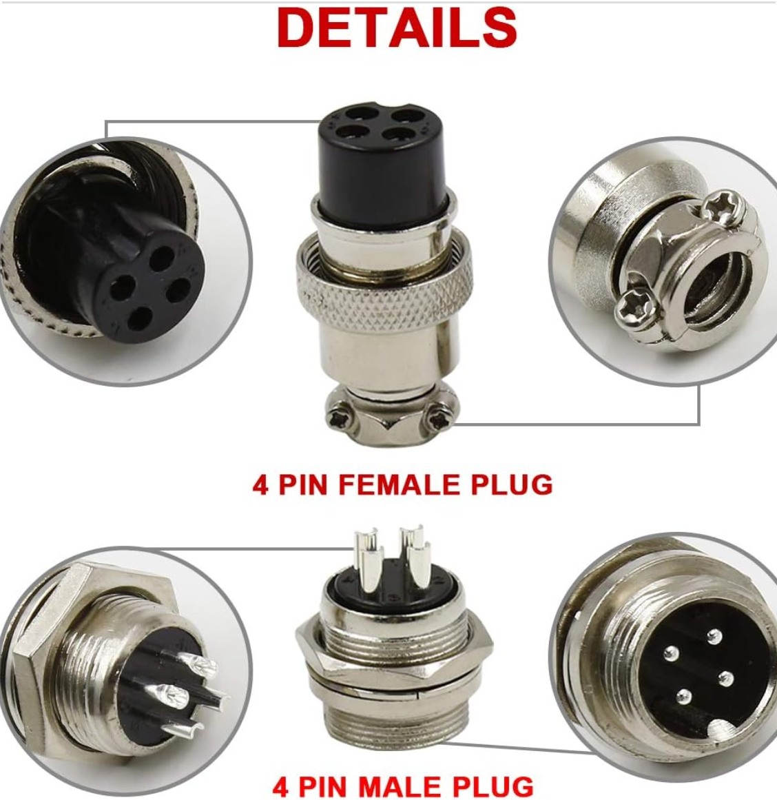 5Pairs GX16 4Pin Male Female Aviation Connector Plug