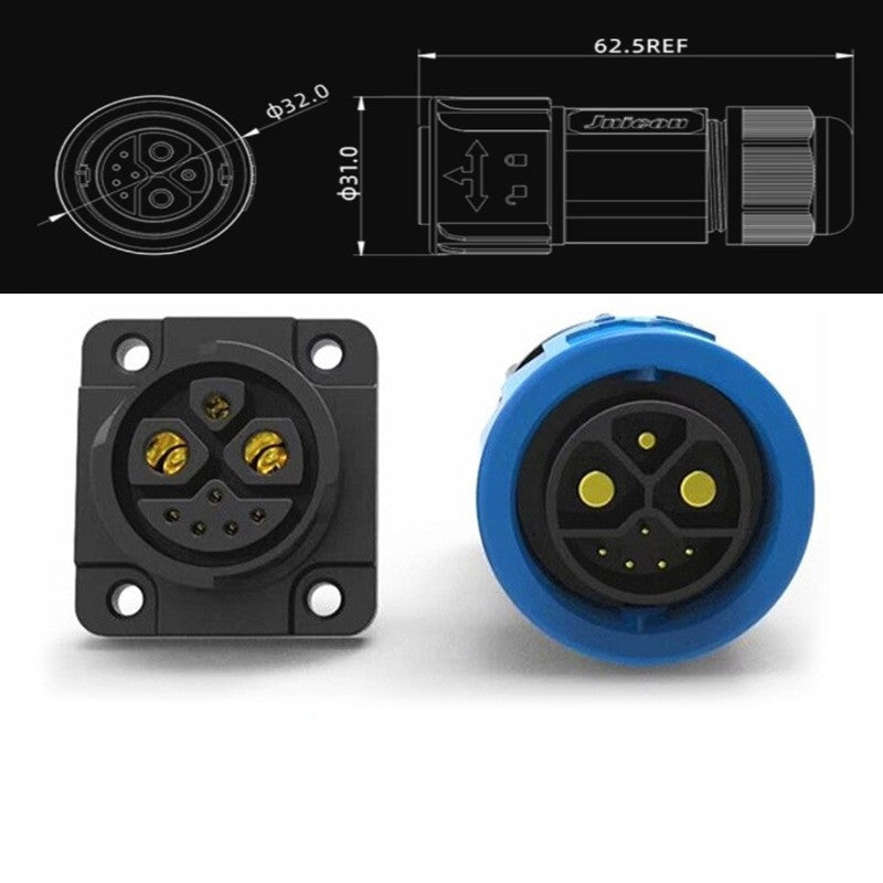 2 Pairs M23 self-locking waterproof aviation connector, 50A, 2+1+5 PIN