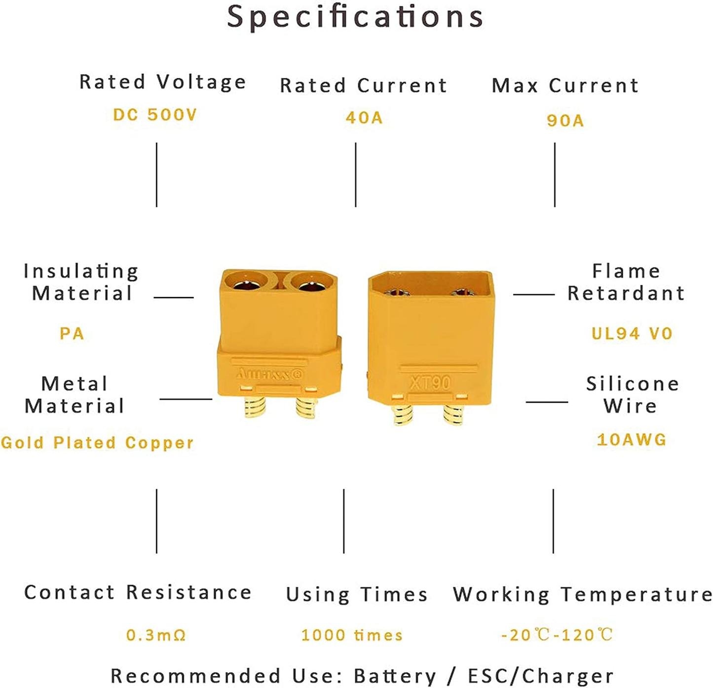 10 Pair XT90 Male Female Bullet Connectors
